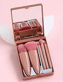 Kit Estojo com 5 Pincéis de Maquiagem e Espelho - Compacto e Portátil