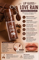 Lip Gloss Chocolate Love Rain com Chaveiro - Brilho Intenso, Hidratação e Aroma de Chocolate