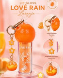 Lip Gloss Laranja com Chaveiro Love Rain - Brilho Espelhado, Hidratação e Aroma Frutal