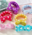 Faixa Tiara De Cabelo Para Skincare e Maquiagem Atoalhada Com Laço Macia