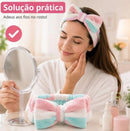 Faixa Tiara De Cabelo Para Skincare e Maquiagem Atoalhada Com Laço Macia
